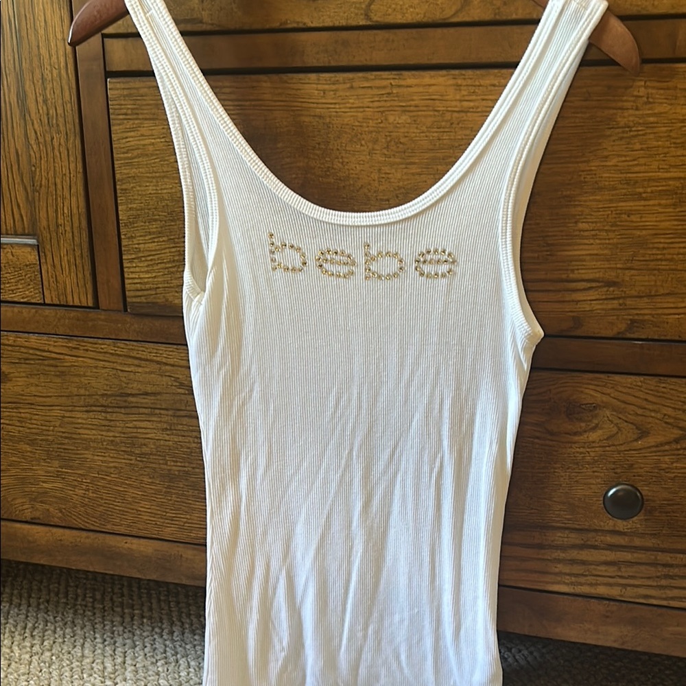 Bebe White Fitted Embellished Tank Top